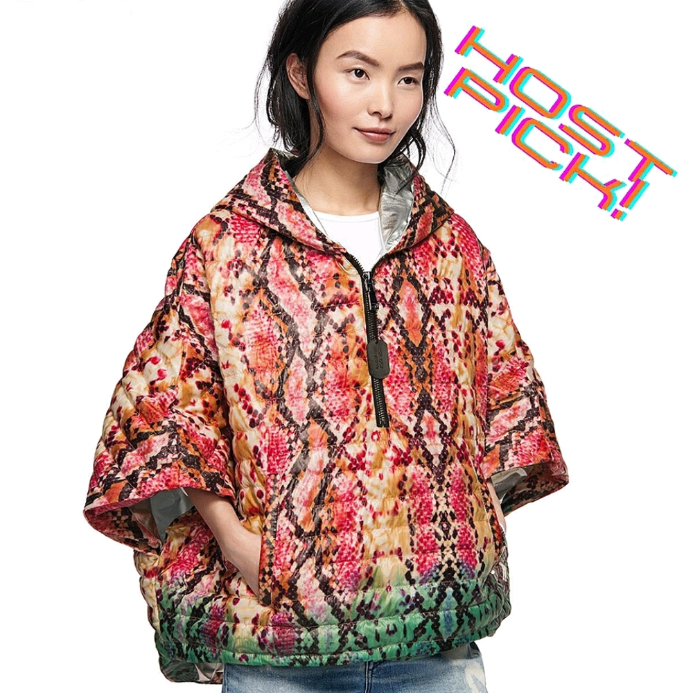 Think Royln Heroine Quilted Python-Print Poncho
